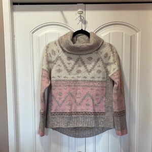 RD Style Pink and Cream Geometric Turtleneck Sweater